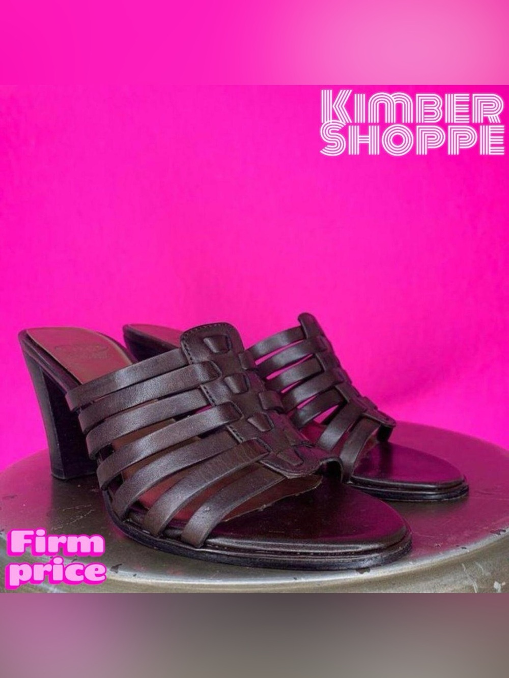 Circa Joan & David Brown Leather Open Toe Heeled Mule Sandals US 6
